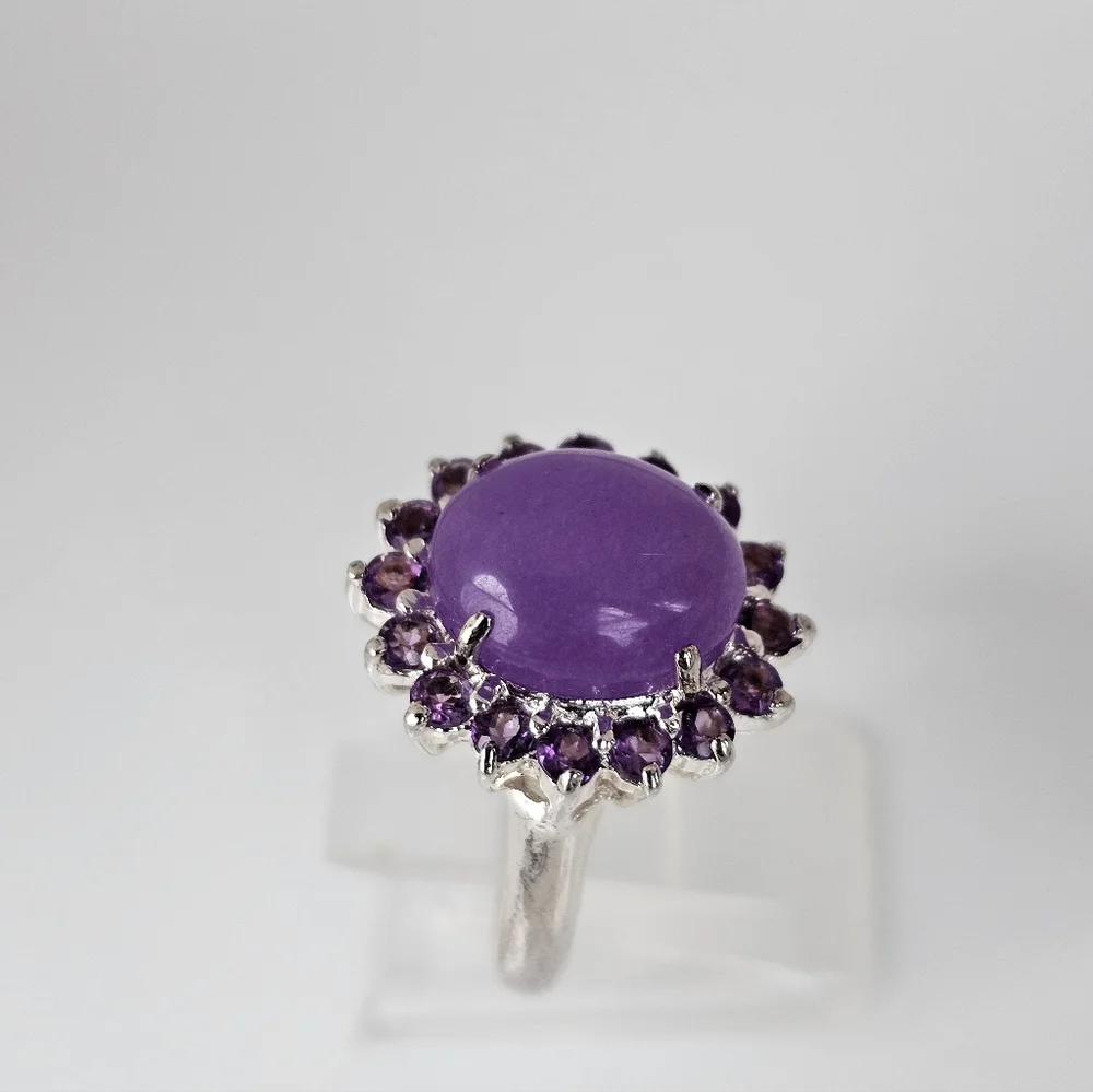 Vintage Purple Jade & Amethyst Sterling Silver Ring Size 8! - Picture 4 of 6